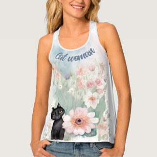 Black cat and flowergarden in water colors 