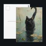 Black Cat and Frog in Lily Pond Postcard<br><div class="desc">Bring the charm of nature and whimsical animals to life with this beautifully crafted postcard featuring a black cat and a curious frog amidst serene water lilies. Inspired by the impressionist style of Claude Monet, this artwork blends soft, painterly strokes with a magical, dreamlike quality. The tranquil pond scene, complete...</div>