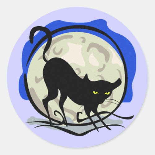 Black Cat and Full Moon Blue Background ZSSG Classic Round Sticker