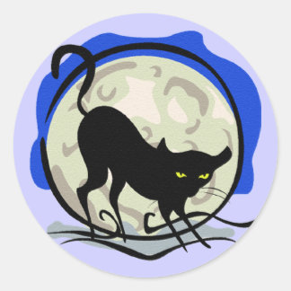 Black Cat and Full Moon Blue Background, ZSSG Classic Round Sticker