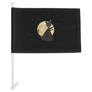 Black Cat and Full Moon Halloween Night Car Flag