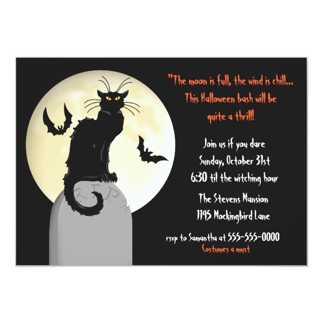 Black Cat And Full Moon Halloween Party Invitation