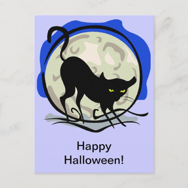 Black Cat and Full Moon Postcard (Front)
