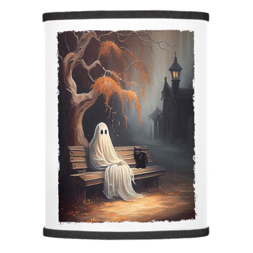 Black Cat And Ghost Sitting On Bench Halloween Dar Lamp Shade