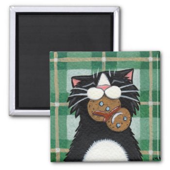 Black Cat And Gingerbread Snowman Magnet by LisaMarieArt at Zazzle