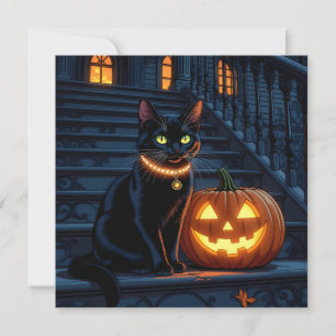 Black Cat and Glowing Pumpkin Halloween