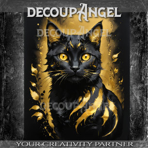 Black Cat and Gold -Decoupage- Tissue Paper