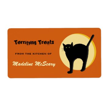 Black Cat And Harvest Moon Halloween Food Labels by sfcount at Zazzle
