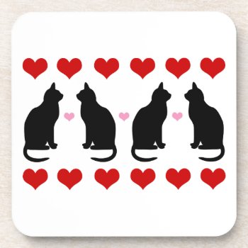 Black Cat And Hearts Plastic Coasters by xgdesignsnyc at Zazzle