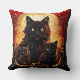 Black Cat And Her Kittens Nice Aura Throw Pillow