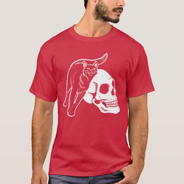 Black Cat And Human Skeleton Skull Punk Goth And H T-Shirt (Front)