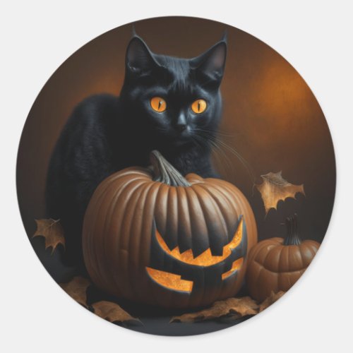 Black Cat and Jack_O_Lantern Classic Round Sticker