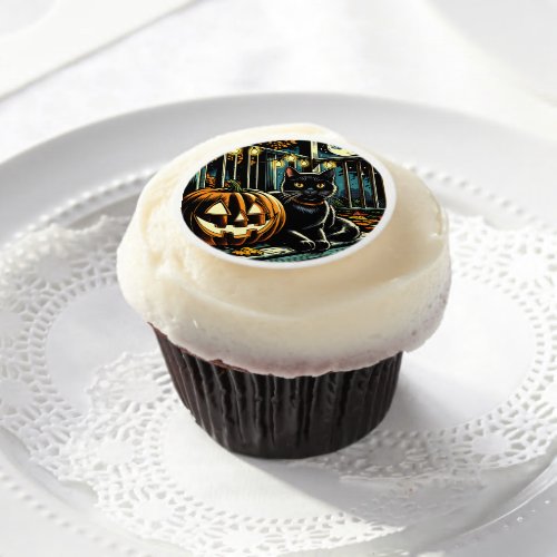 Black Cat and Jack_O_Lantern Halloween Edible Frosting Rounds