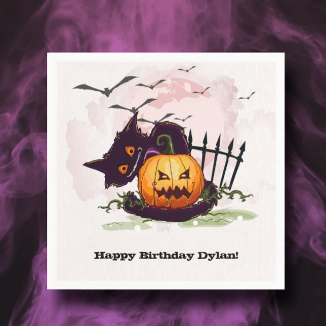 Black Cat and Jack o' Lantern Halloween Napkins (Creator Uploaded)
