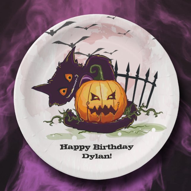 Black Cat and Jack o' Lantern Halloween Paper Plates (Creator Uploaded)