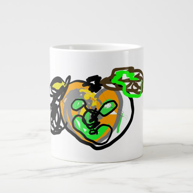 Black Cat and Jack O Lantern Latte Giant Coffee Mug (Front)