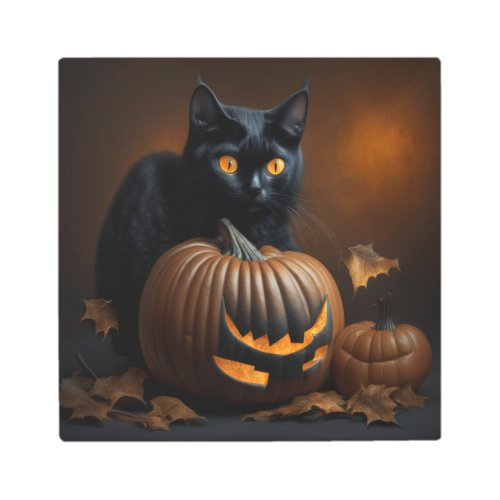 Black Cat and Jack_O_Lantern Metal Print