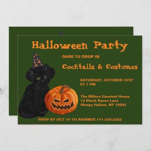 Black Cat and Jack O Lantern Party Invitation
