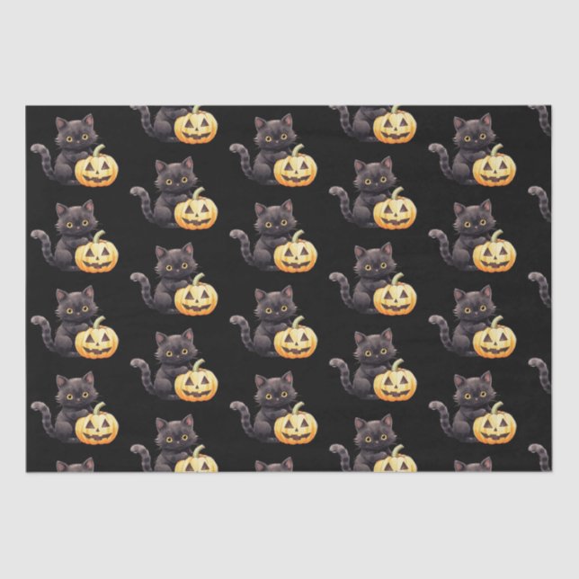 Black Cat and Jack-O' Lantern Pattern Halloween Tissue Paper (Front)