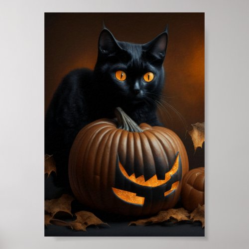 Black Cat and Jack_O_Lantern Poster