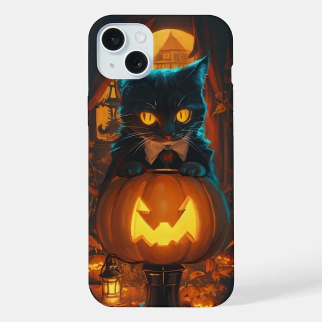 Black cat and Jack oi lantern Iphone Case (Back)