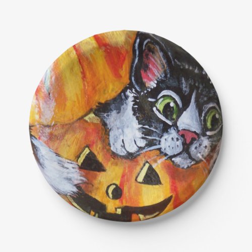 Black Cat and Jack OLantern Halloween Paper Plate