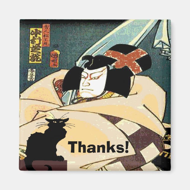 Black Cat and Japanese Man Magnet (Front)