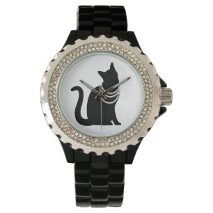 Black Cat and Jewel Rhinestone Watch