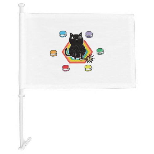 Black cat and Macarons Car Flag