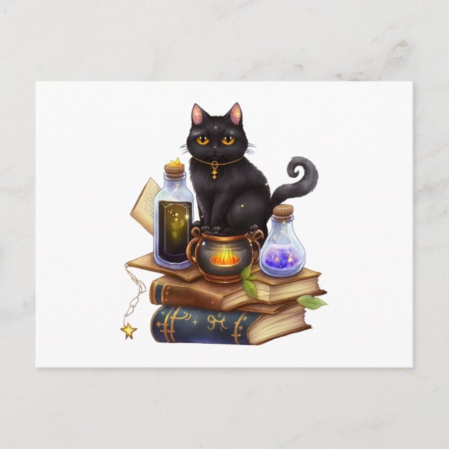 Black cat and magical supplies Postcard (Front)