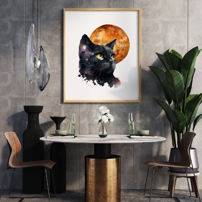 Black Cat and Moon Stretched Canvas Print (Creator Uploaded)