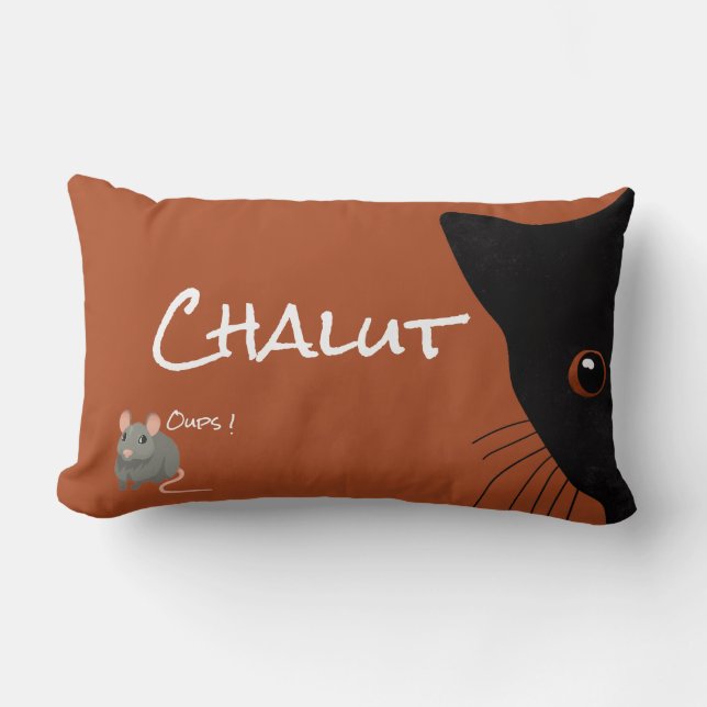 black cat and mouse lumbar pillow (Front)