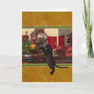 Black Cat and Ornaments - Merry Christmas Holiday Card