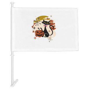 Black Cat and Pumpkin Atomic Retro Halloween Car Flag