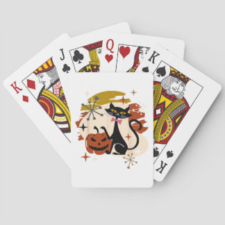 Black Cat and Pumpkin Atomic Retro Halloween Poker Cards