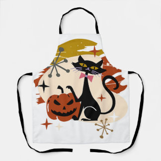 Black Cat and Pumpkin Atomic Retro Halloween T-Shi Apron