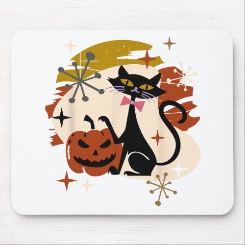 Black Cat and Pumpkin Atomic Retro Halloween T_Shi Mouse Pad