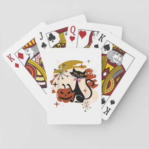 Black Cat and Pumpkin Atomic Retro Halloween T_Shi Poker Cards