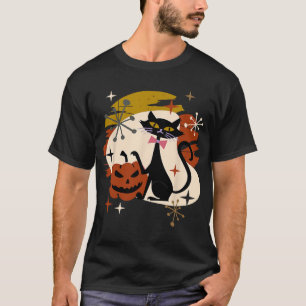 Black Cat and Pumpkin Atomic Retro Halloween T-Shi T-Shirt