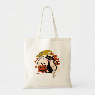 Black Cat and Pumpkin Atomic Retro Halloween T-Shi Tote Bag