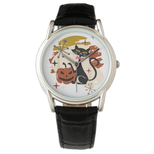 Black Cat and Pumpkin Atomic Retro Halloween T_Shi Watch