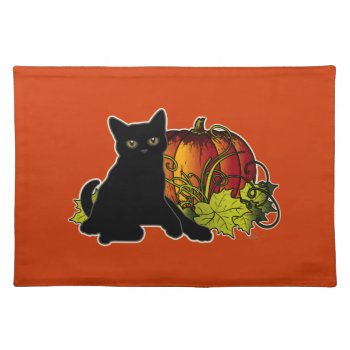 Black Cat And Pumpkin Cloth Placemat by ArtDivination at Zazzle
