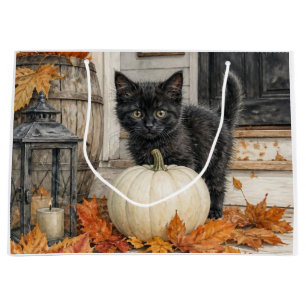 Black Cat and Pumpkin Farmhouse Halloween Large Gift Bag
