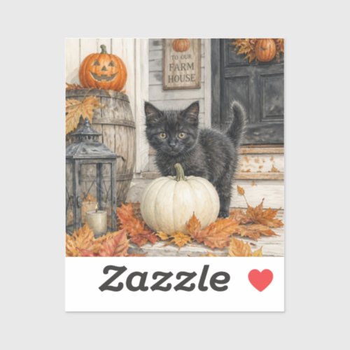 Black Cat and Pumpkin Farmhouse Halloween Sticker