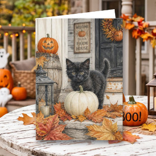 Black Cat and Pumpkin Halloween Coloring Page Card