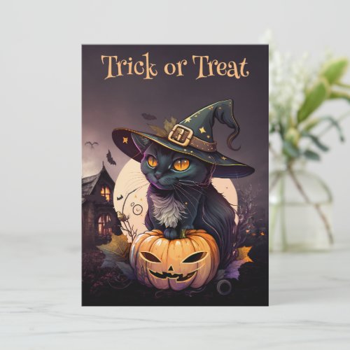 Black Cat and Pumpkin Halloween Party Invitation