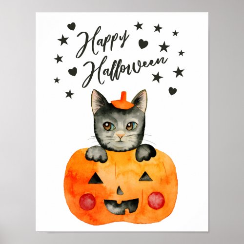 Black Cat and Pumpkin  Happy Halloween Poster