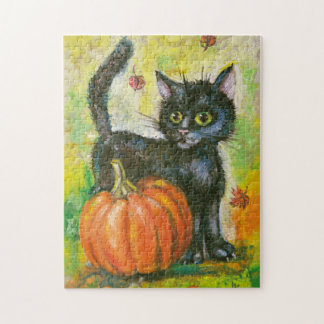 Black cat and pumpkin jigsaw puzzle