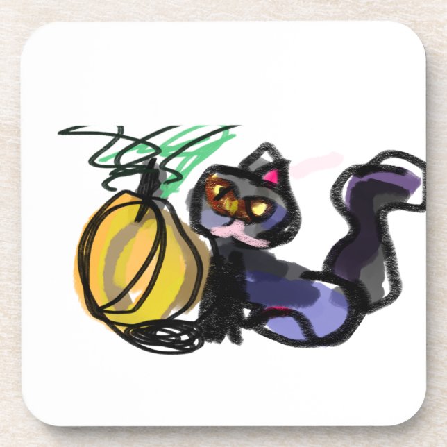 Black Cat and Pumpkin joy Beverage Coaster (Front)