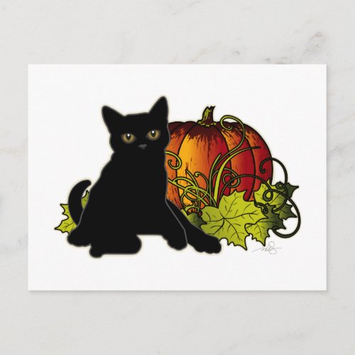 Black Cat and Pumpkin Postcard